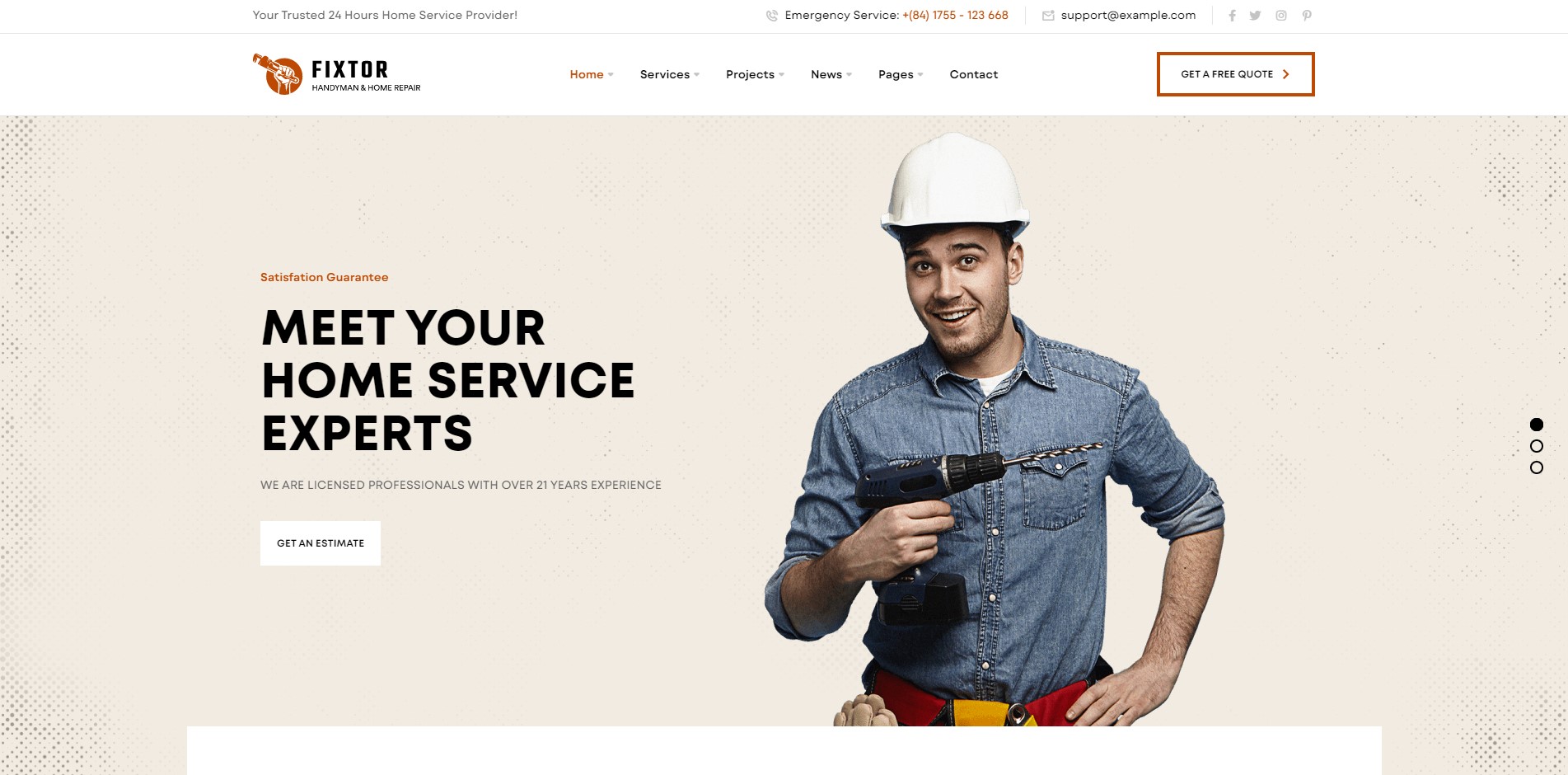 fixtor handyman home repair service wordpress theme